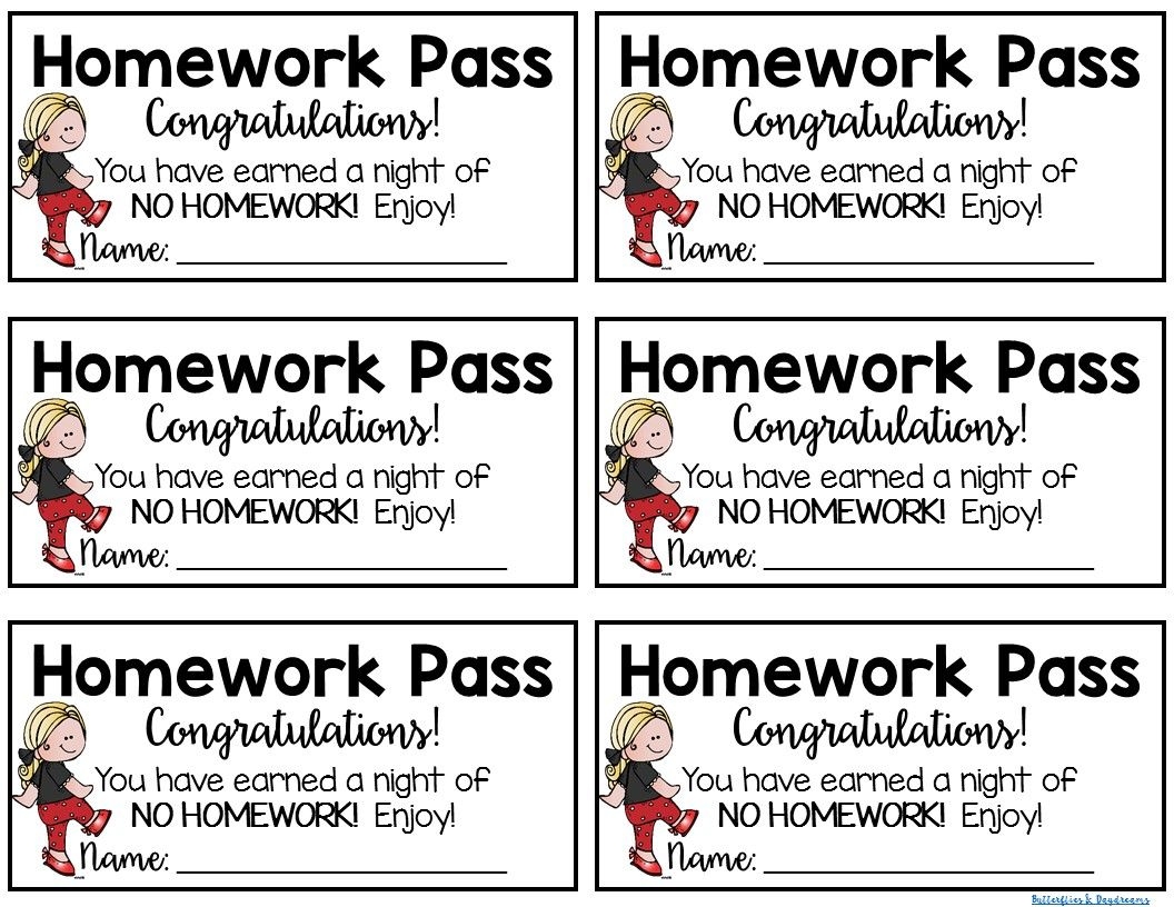 Free Homework Pass Template Printable Editable