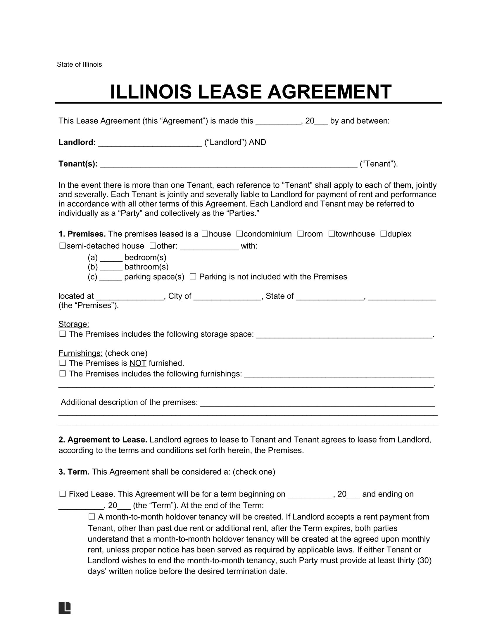 Free Illinois Lease Agreement Templates 6 PDF Word