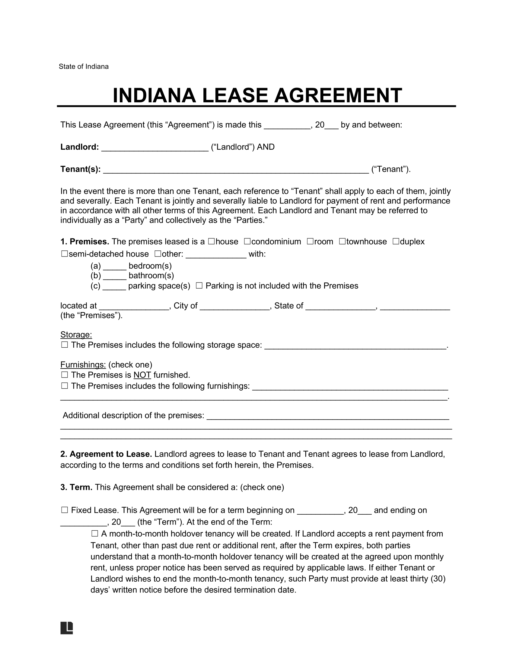 Free Indiana Lease Agreement Templates 6 PDF Word