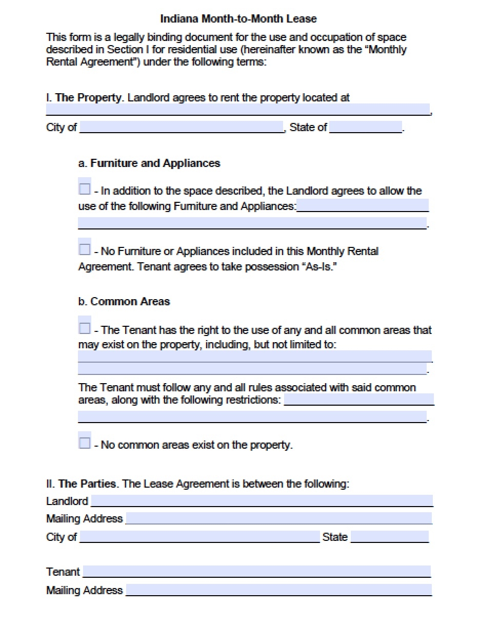 Free Residential Lease Agreement Editable And Printable Indiana