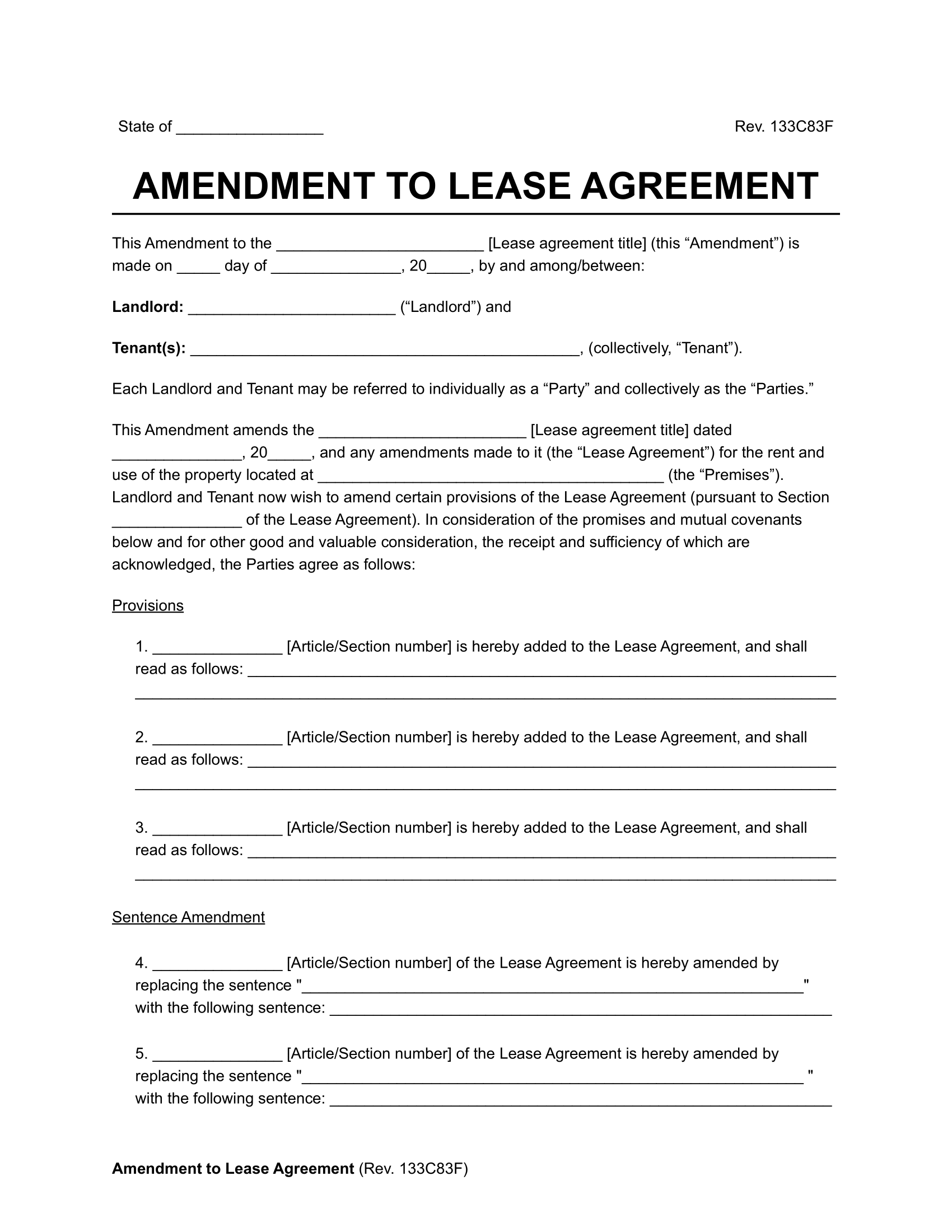 Free Lease Amendment Templates PDF Word