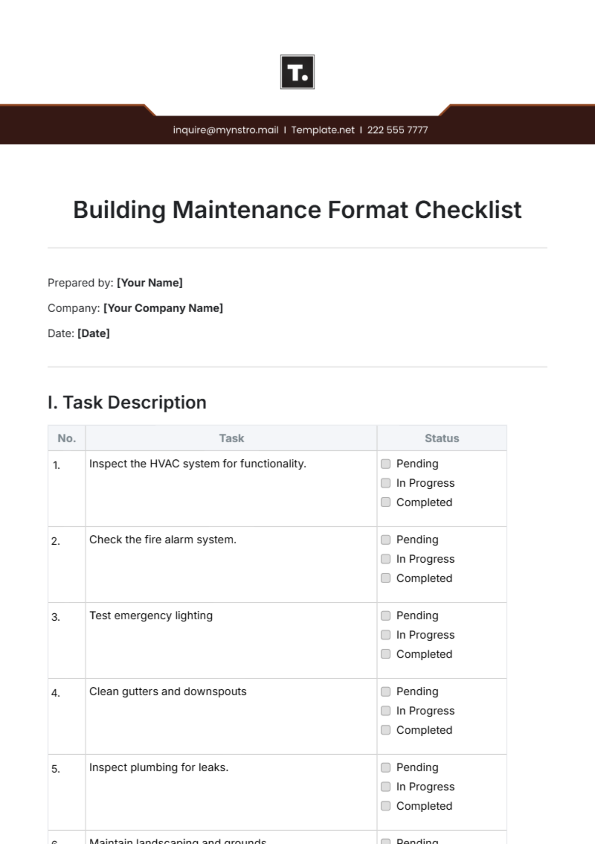 Free Maintenance Checklist Template To Edit Online