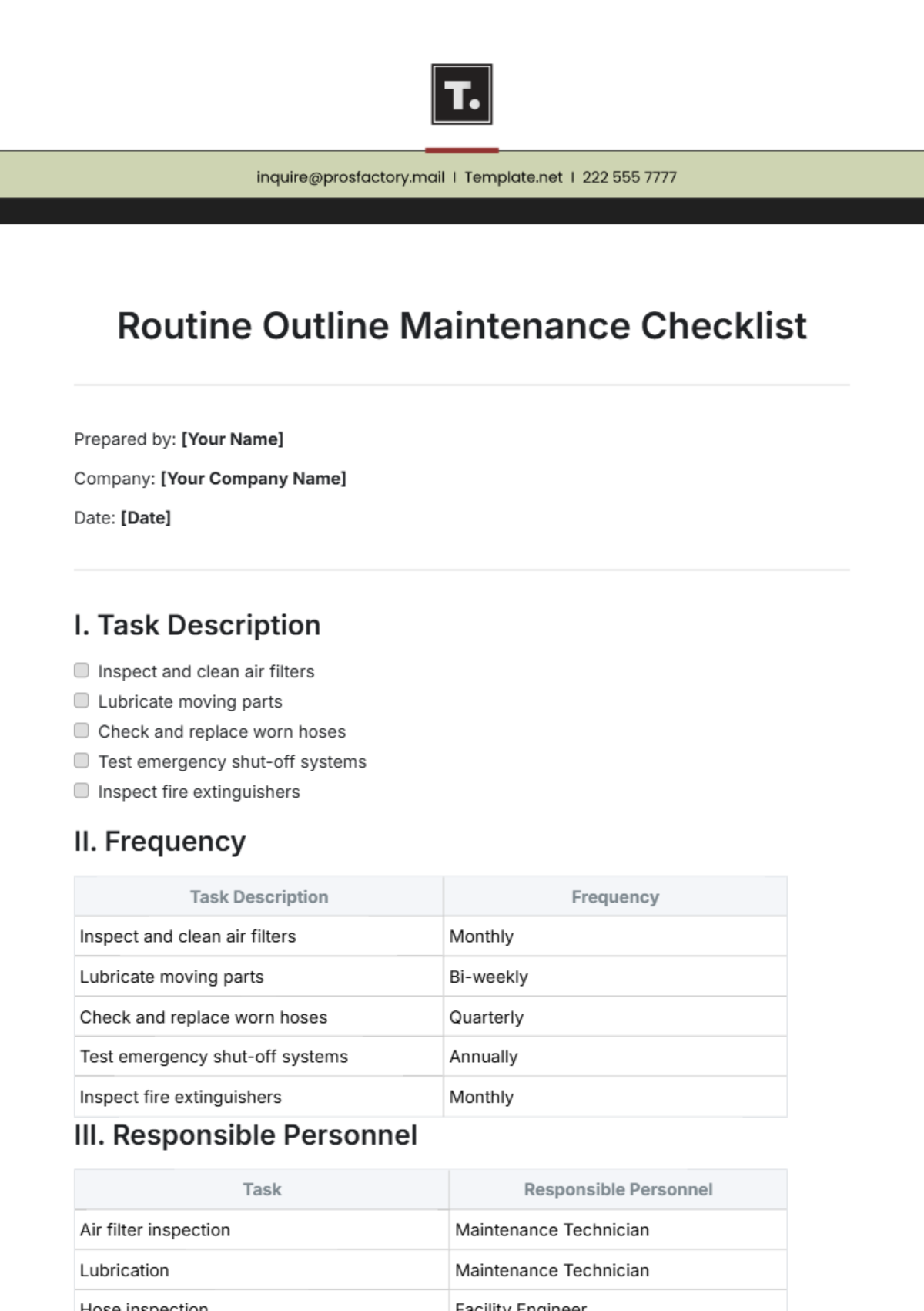 Free Maintenance Checklist Templates Editable And Printable