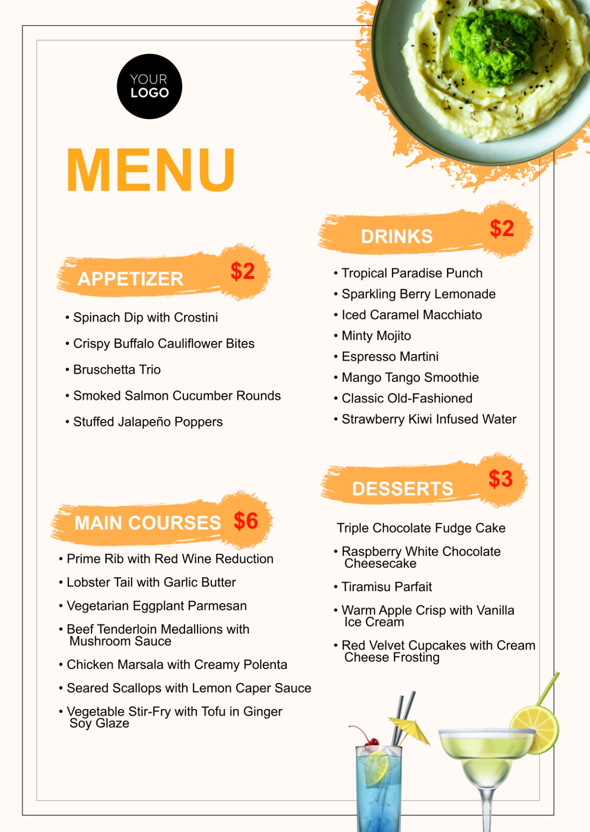 Free Menu Templates Editable And Printable
