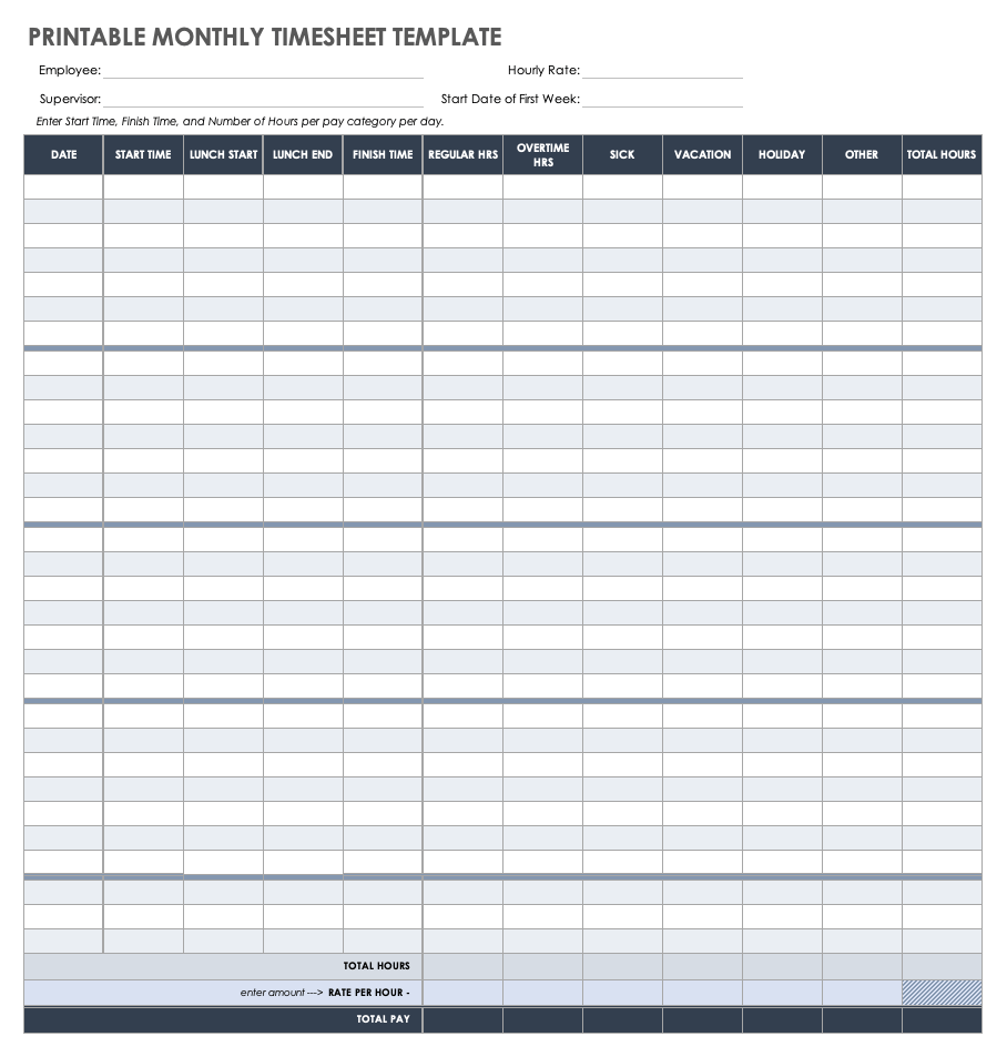 Editable Printable Free Time Sheets