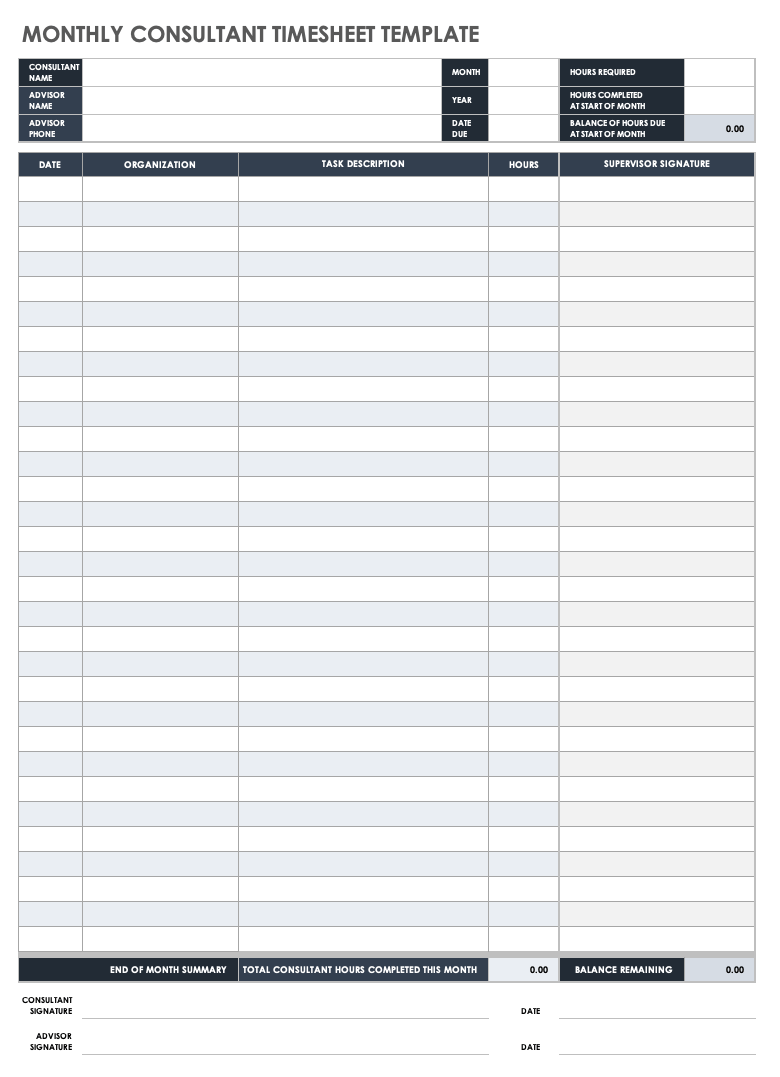 Free Monthly Timesheet Time Card Templates Smartsheet