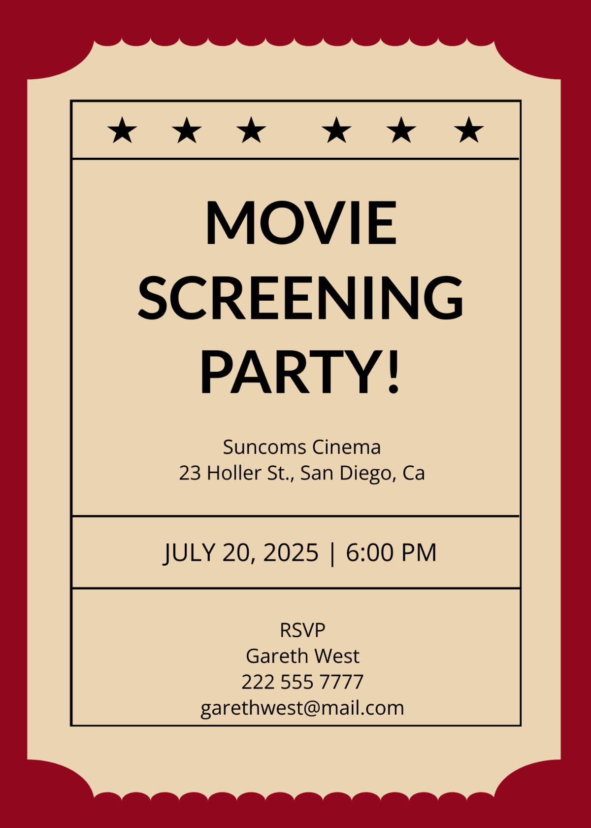 Editable Printable Movie Ticket Template