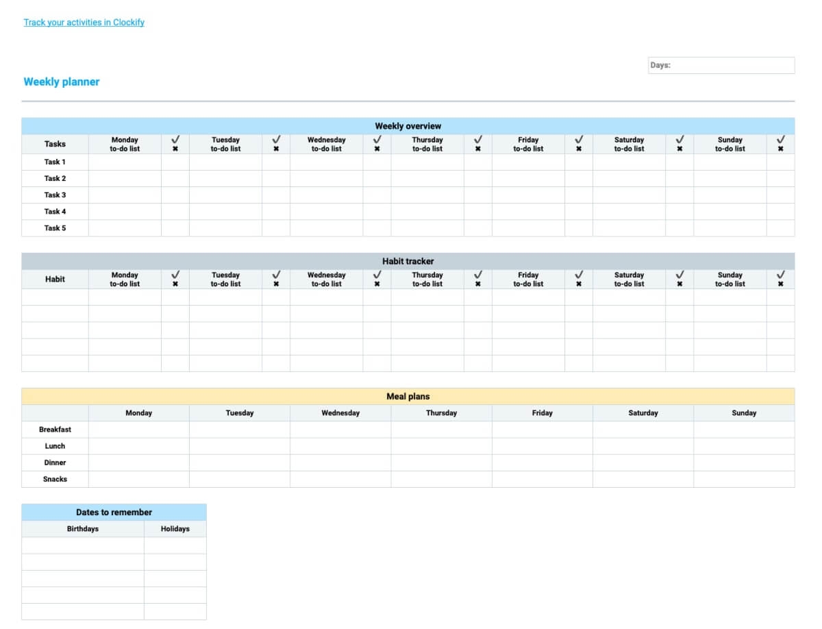 FREE Online Planner Templates Clockify