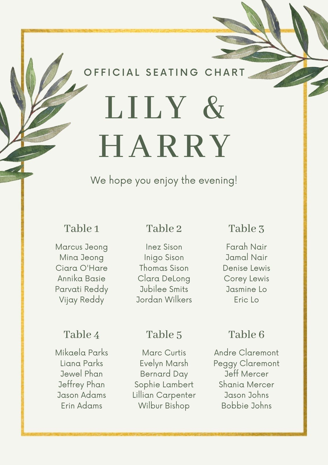 Free Online Wedding Seating Chart Maker Canva