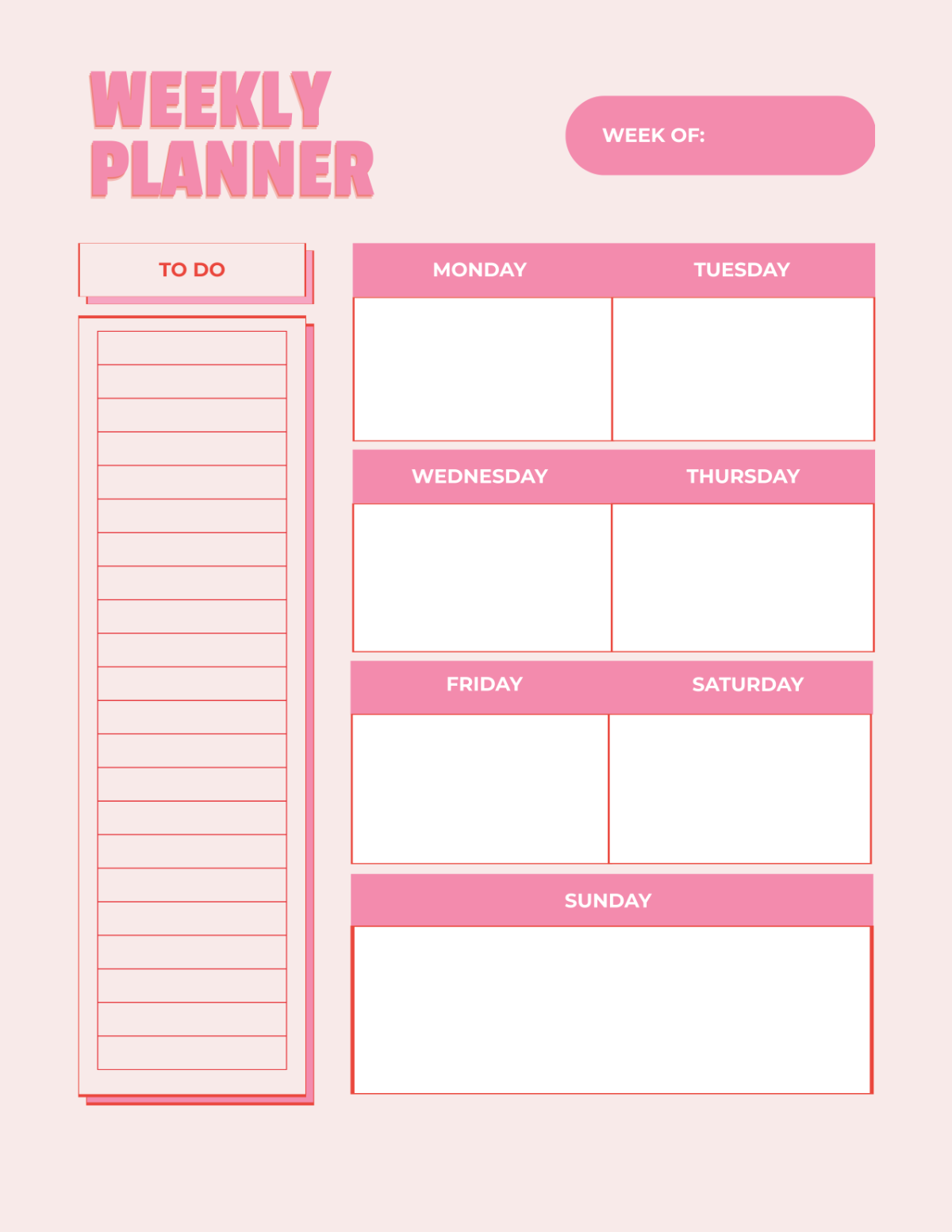 Free Pink Weekly Planner Template To Edit Online