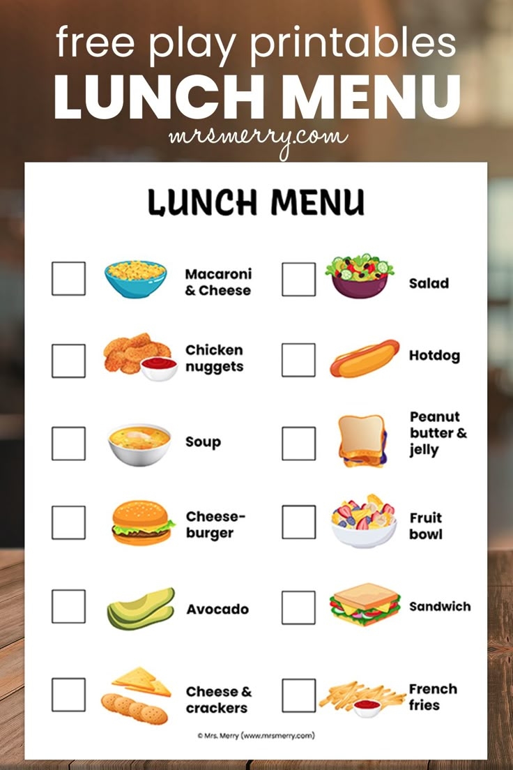 Preschool Lunch Menu For School Editable Printable