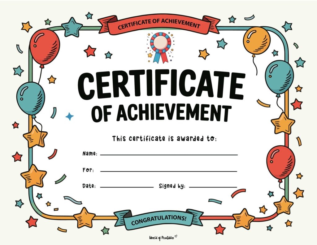 Free Printable Certificate Of Achievement Templates For Kids World Of Printables
