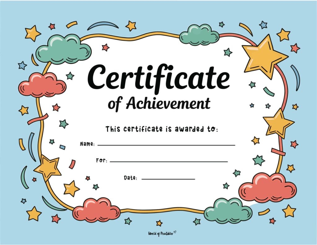 Free Printable Certificate Of Achievement Templates For Kids World Of Printables