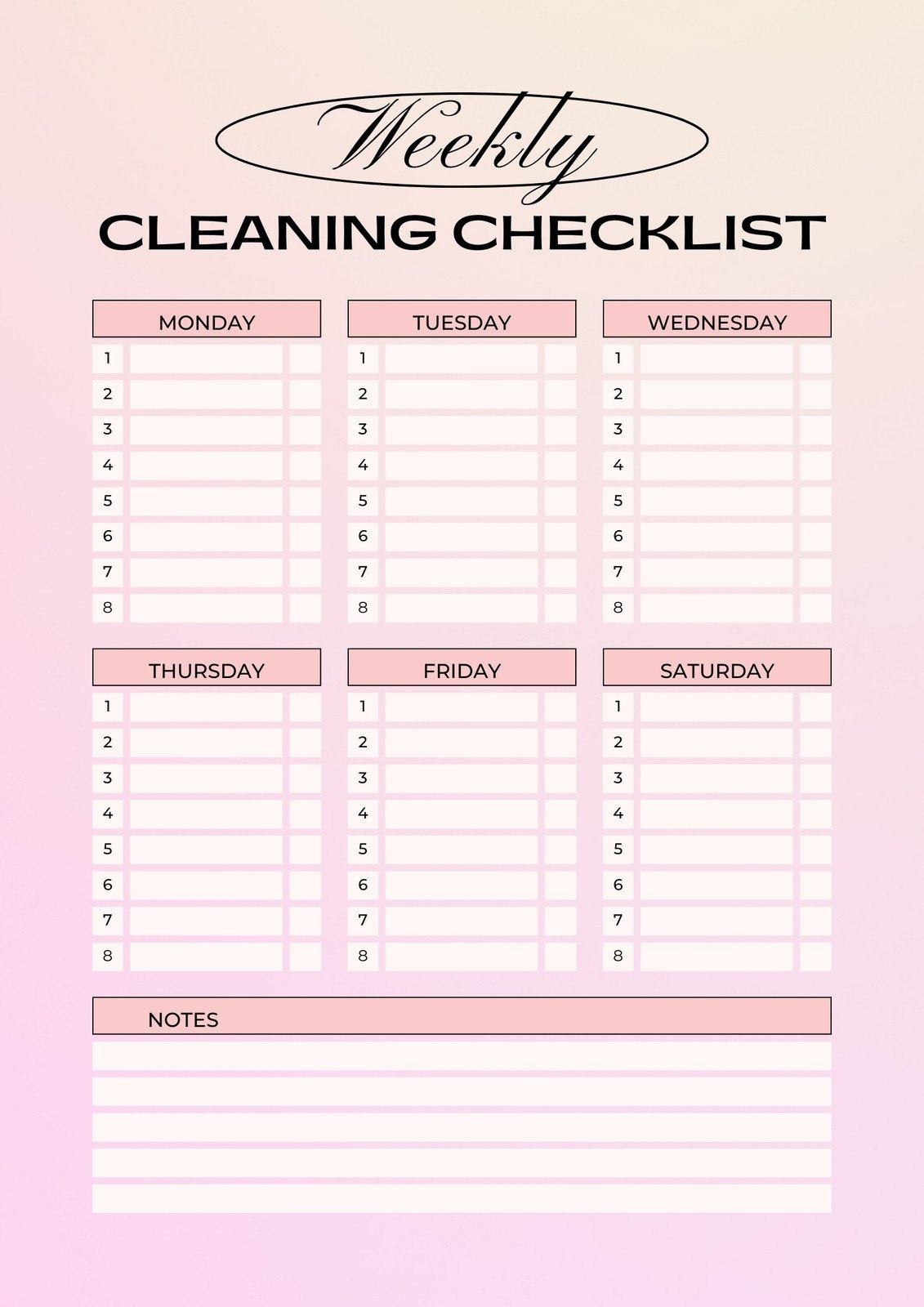 Editable Spring Cleaning Checklist Printable