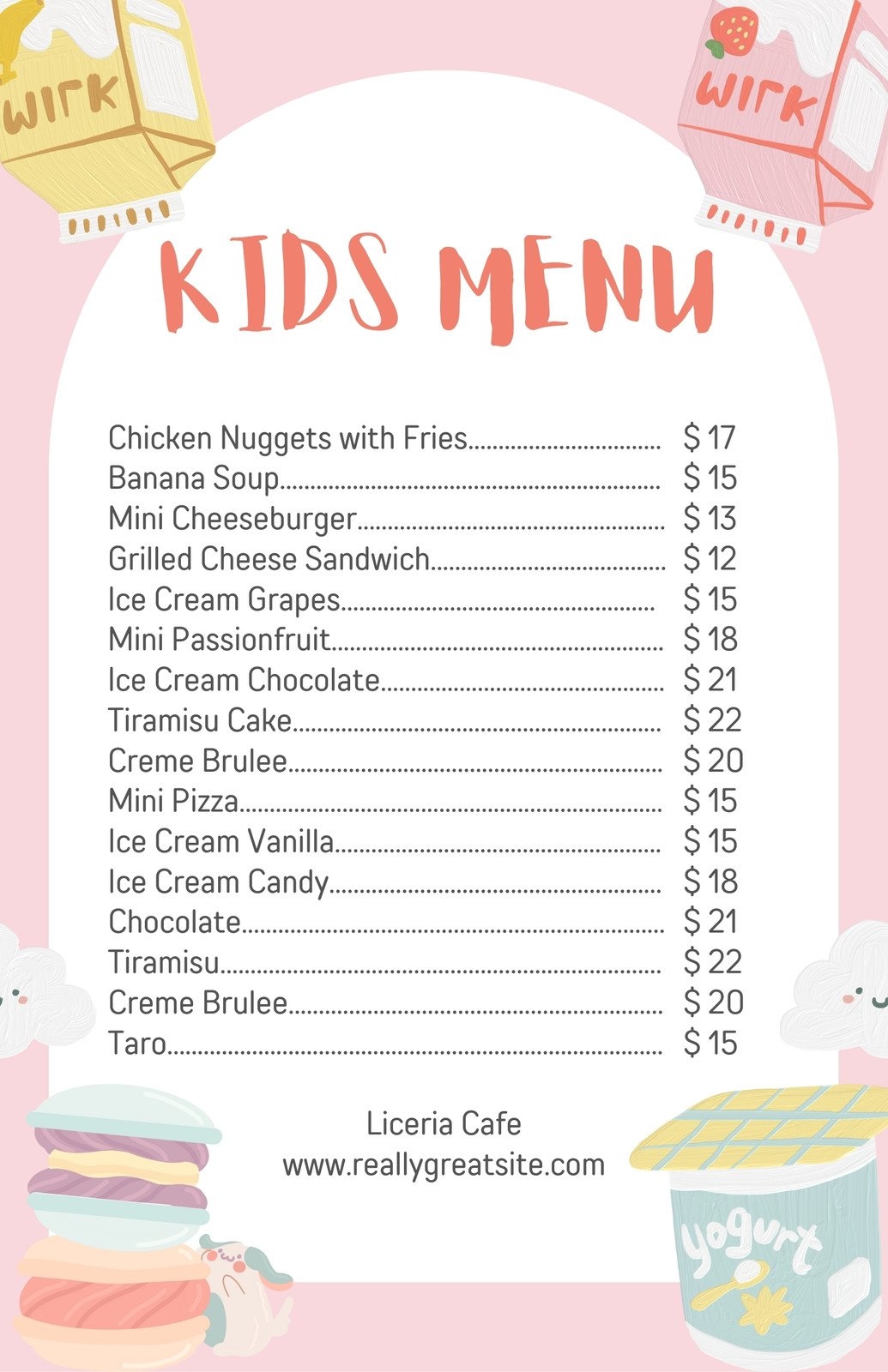 Editable Kids Menu Printable
