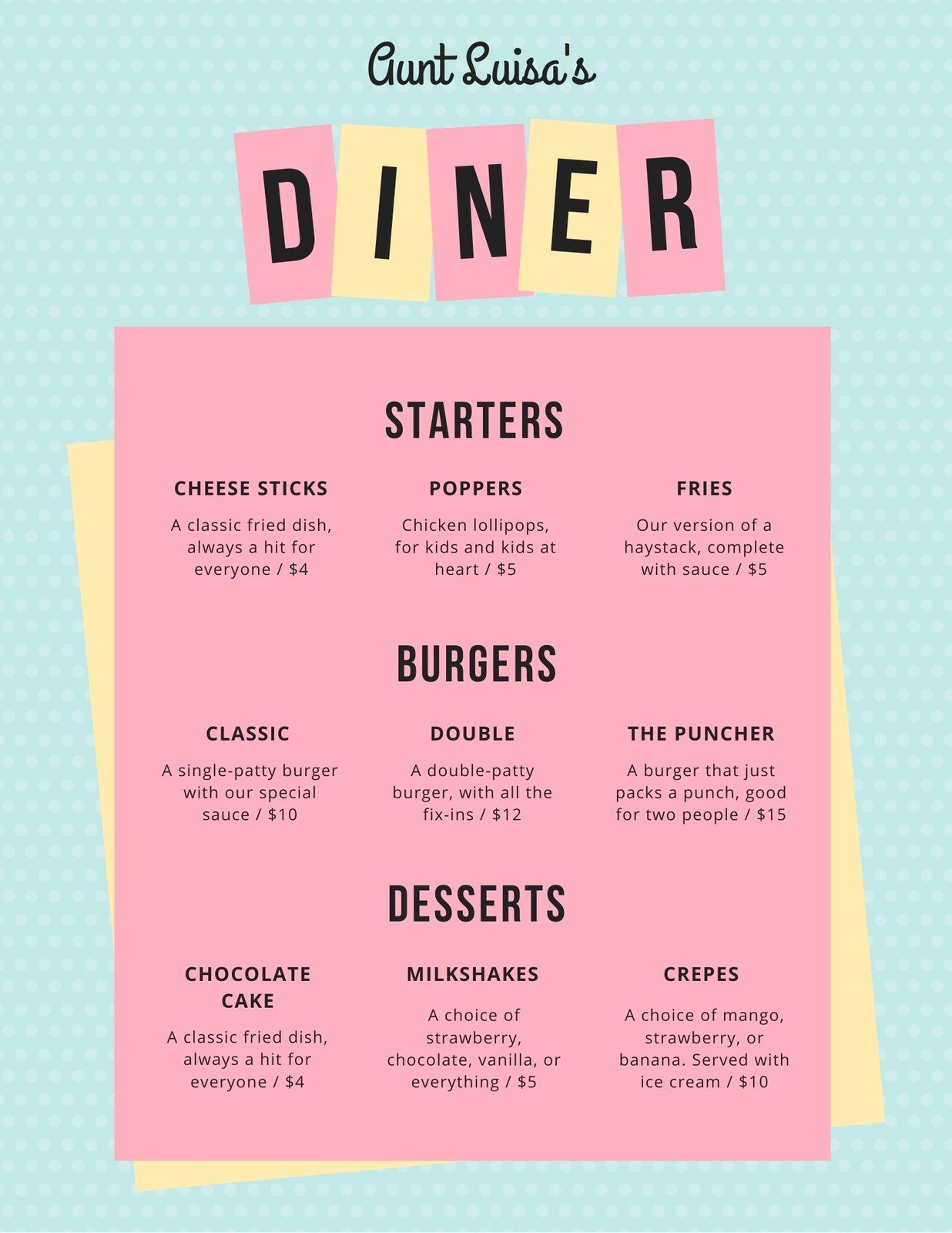 Free Printable Customizable Kids Menu Templates Canva