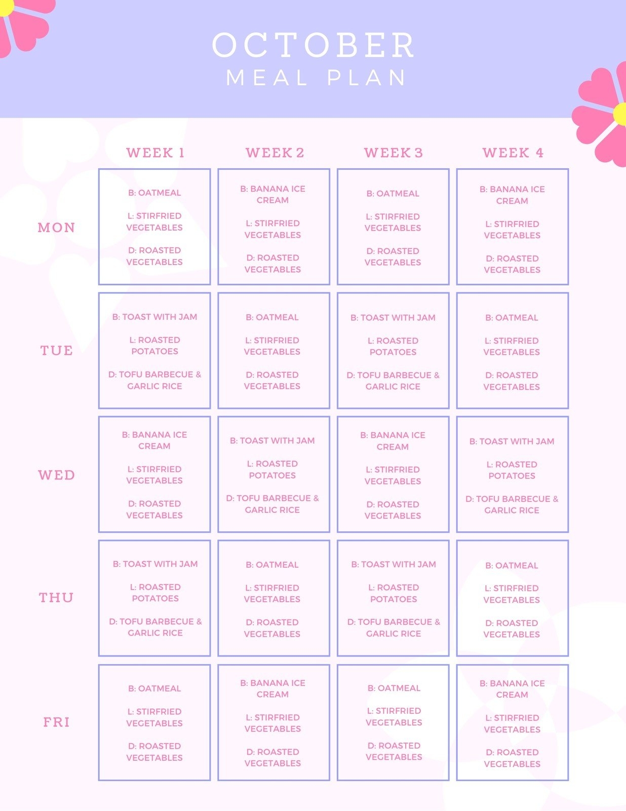 Free Printable Editable Menu Calendar