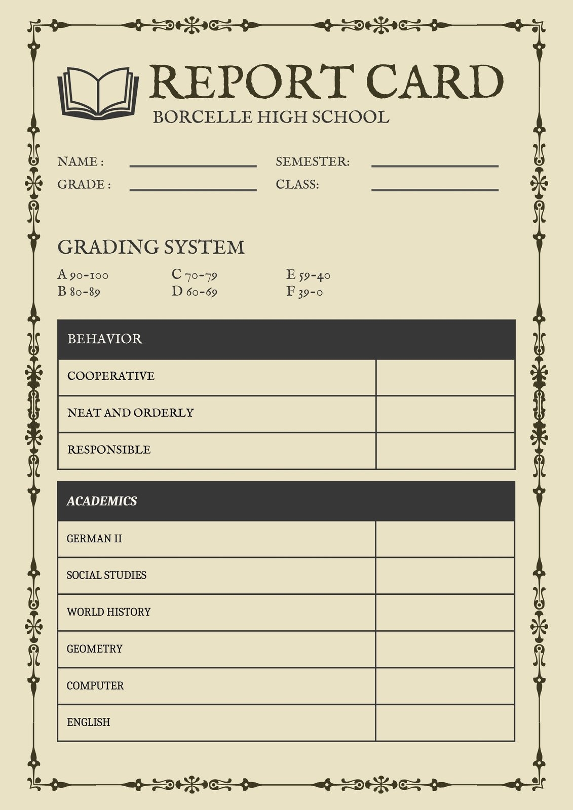 Free Printable Customizable Report Card Templates Canva