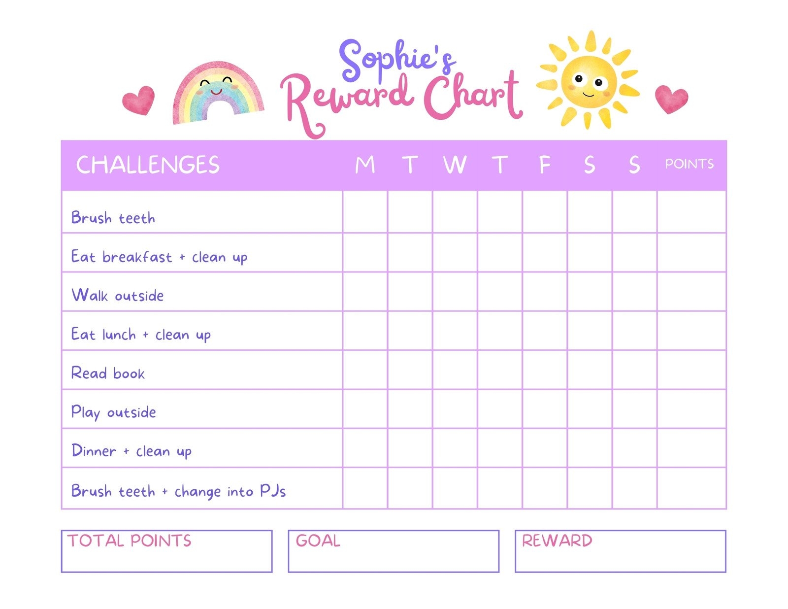 Behavior Chart Printable Editable