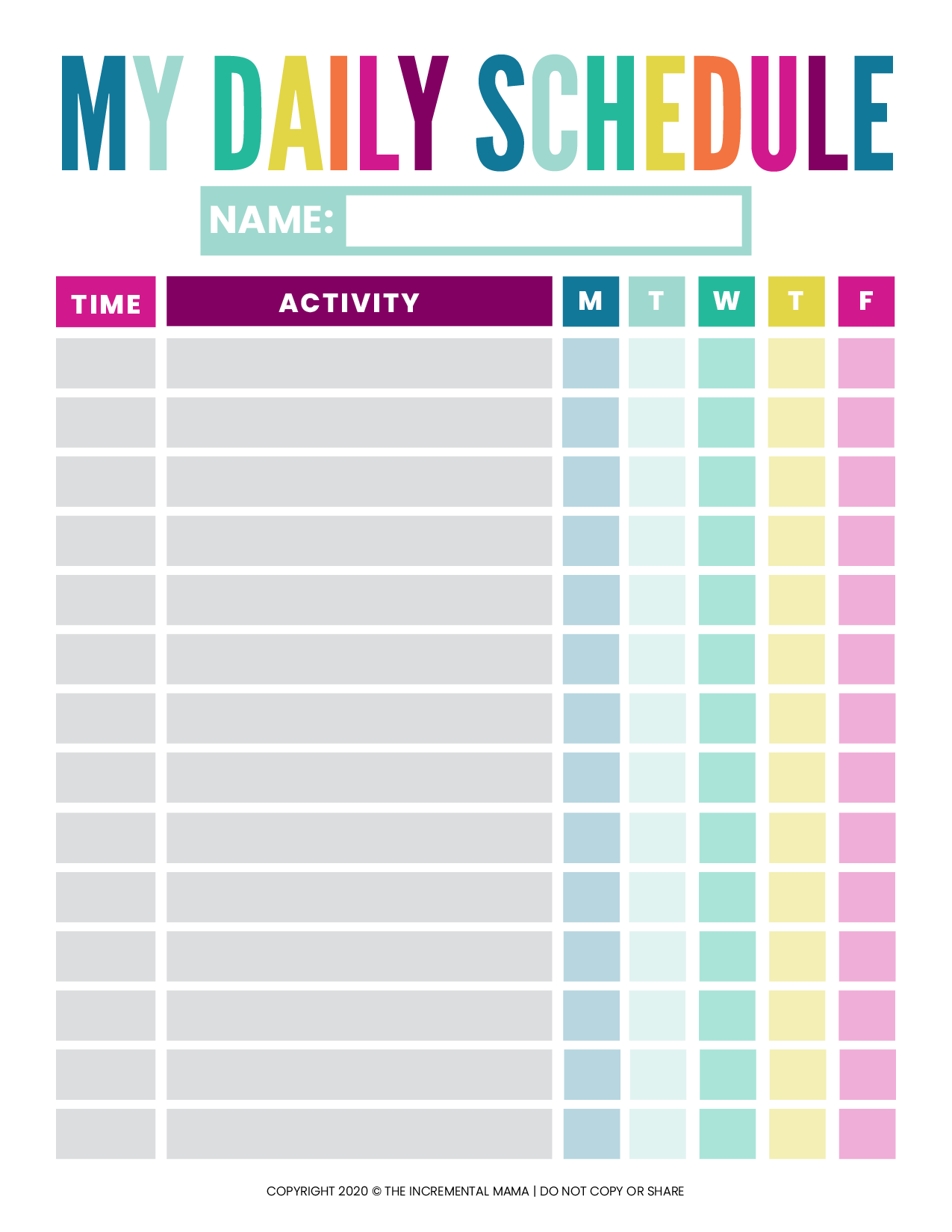 Printable And Editable Kids Routine Template