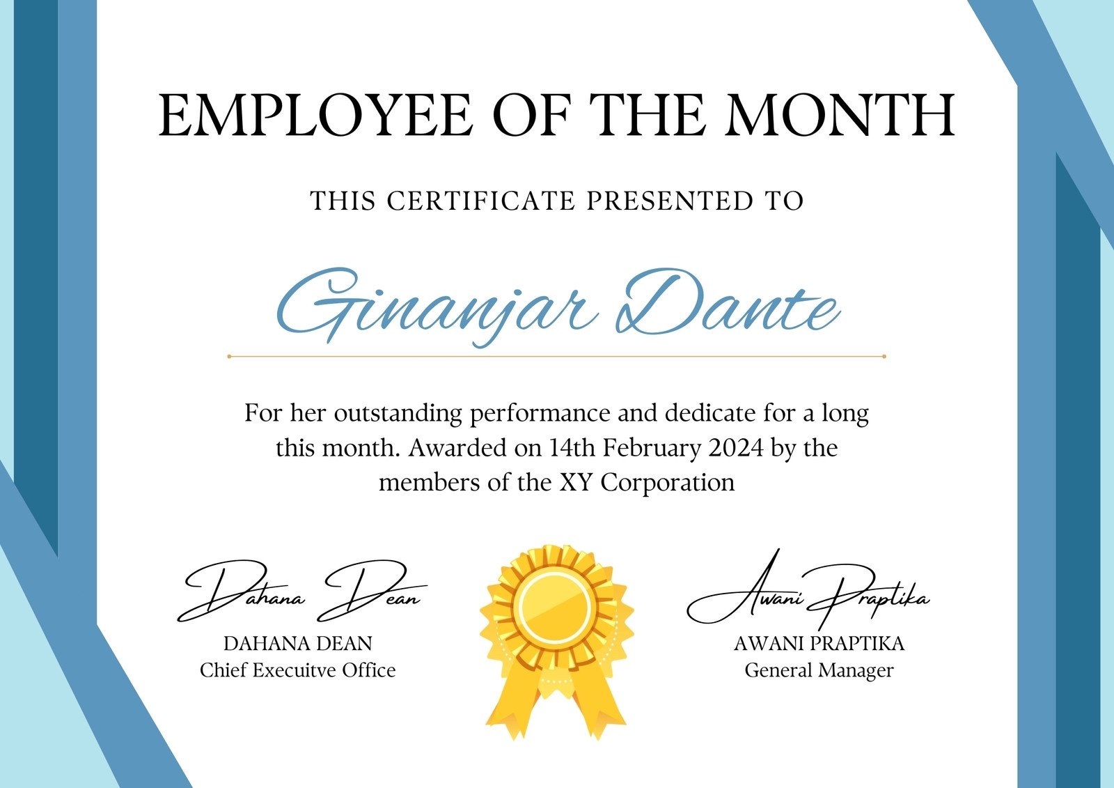 Free Printable Employee Of The Month Certificate Templates Canva