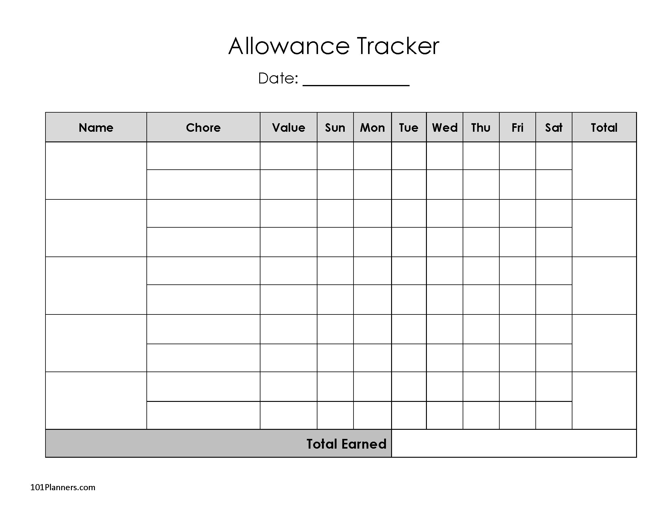 Printable And Editable Allowance Chore Chart