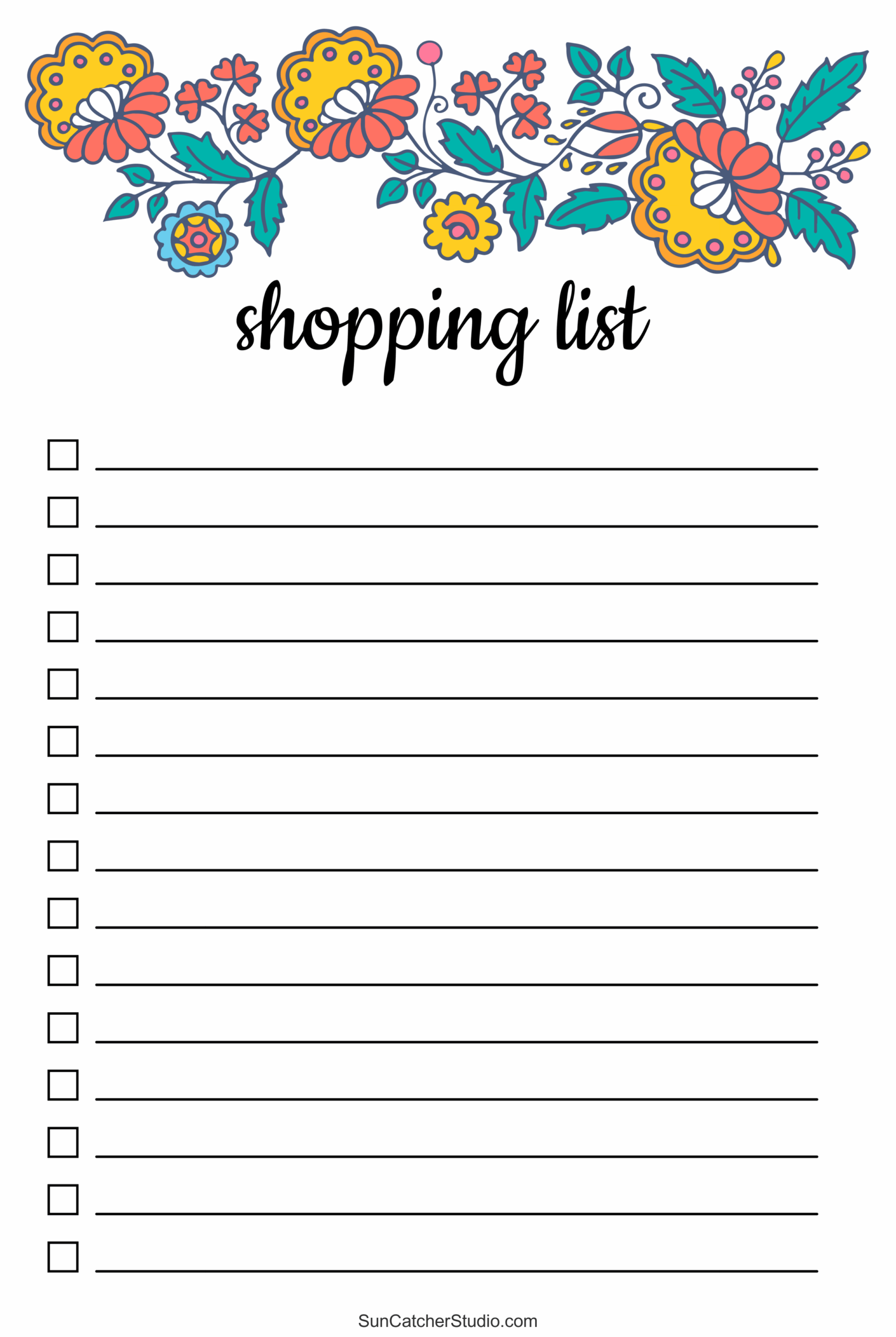 Printable Editable Shopping List