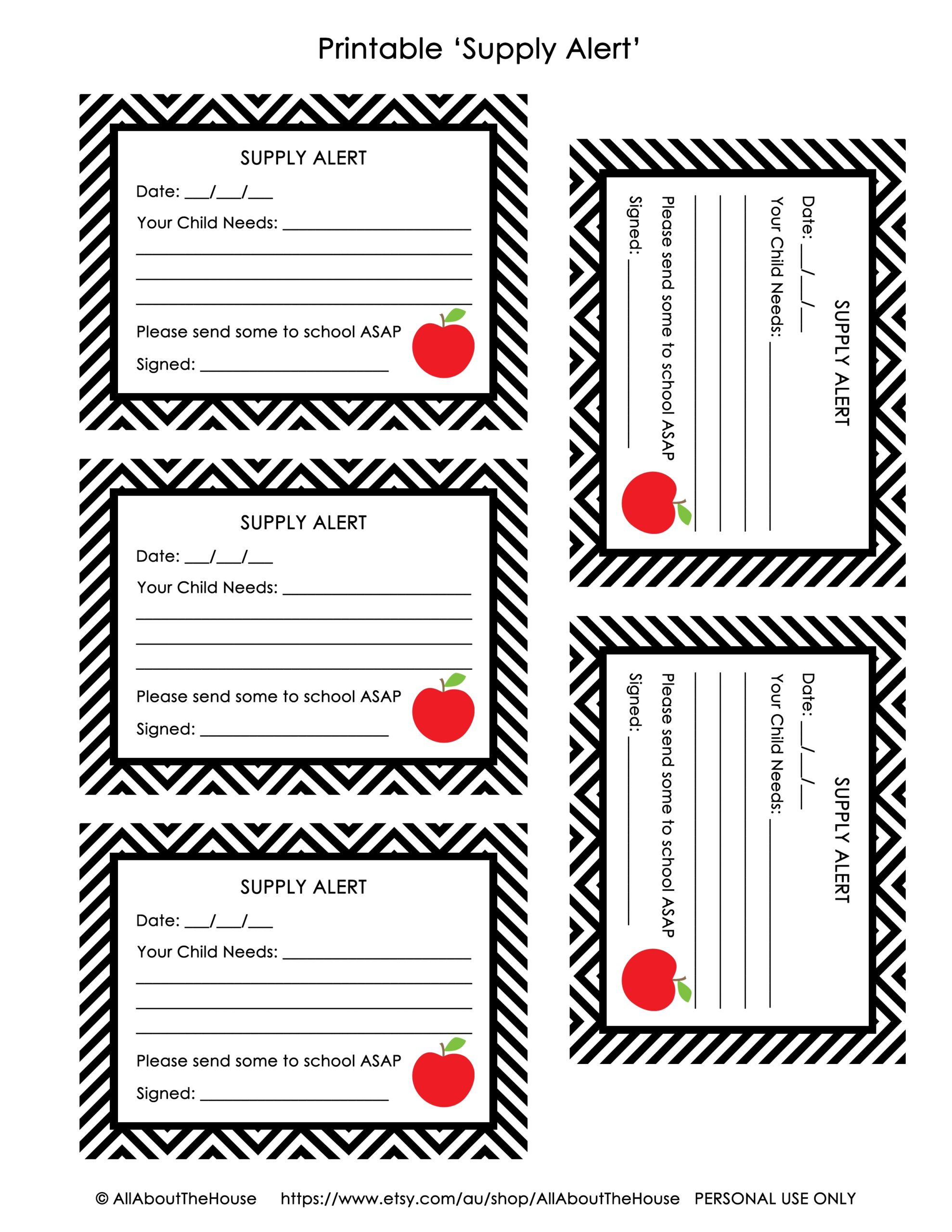 FREE Printable Hall Pass And Supply Alert Cards All About Planners