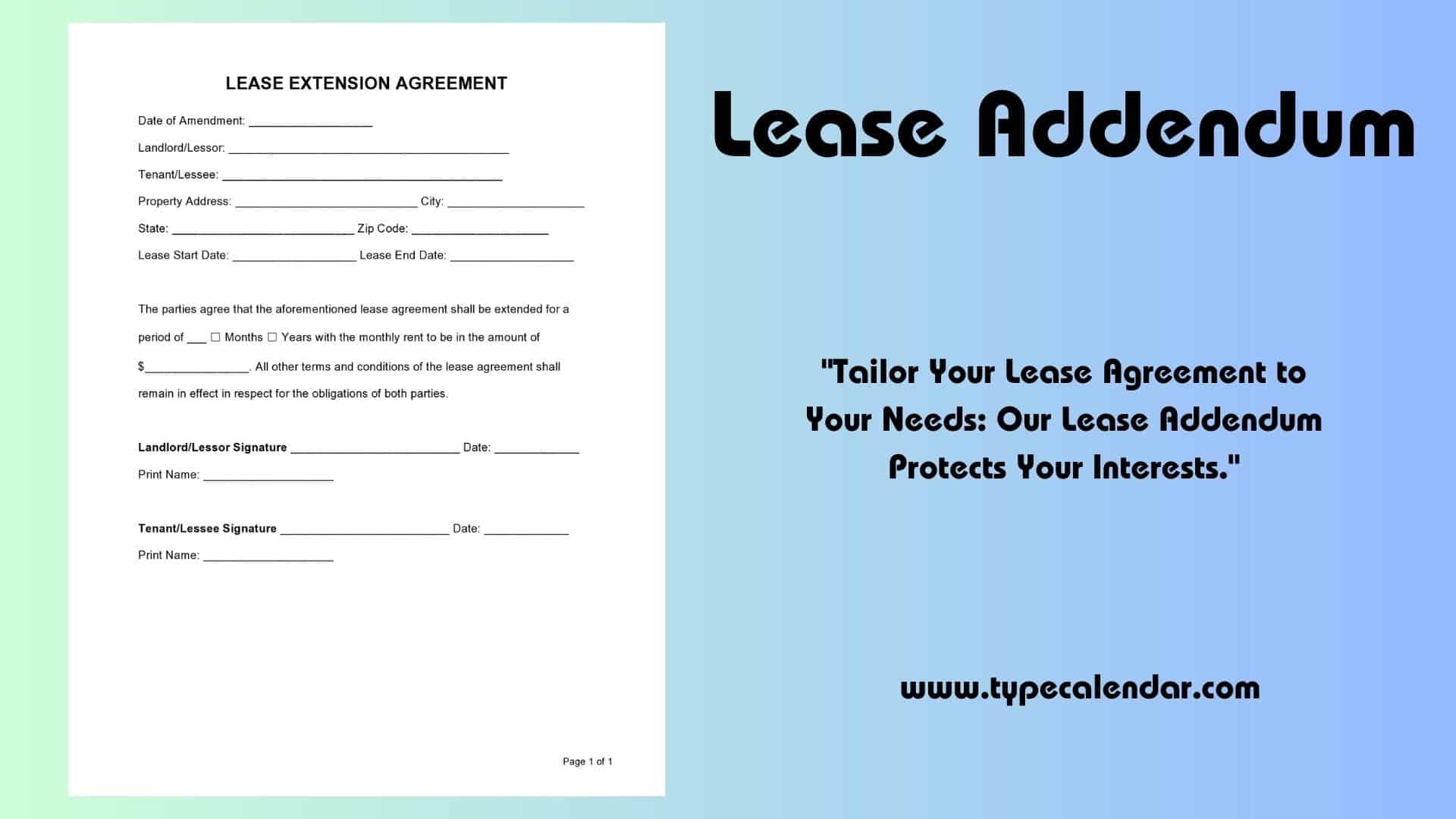 Free, Editable And Printable Addmendment Of Lease