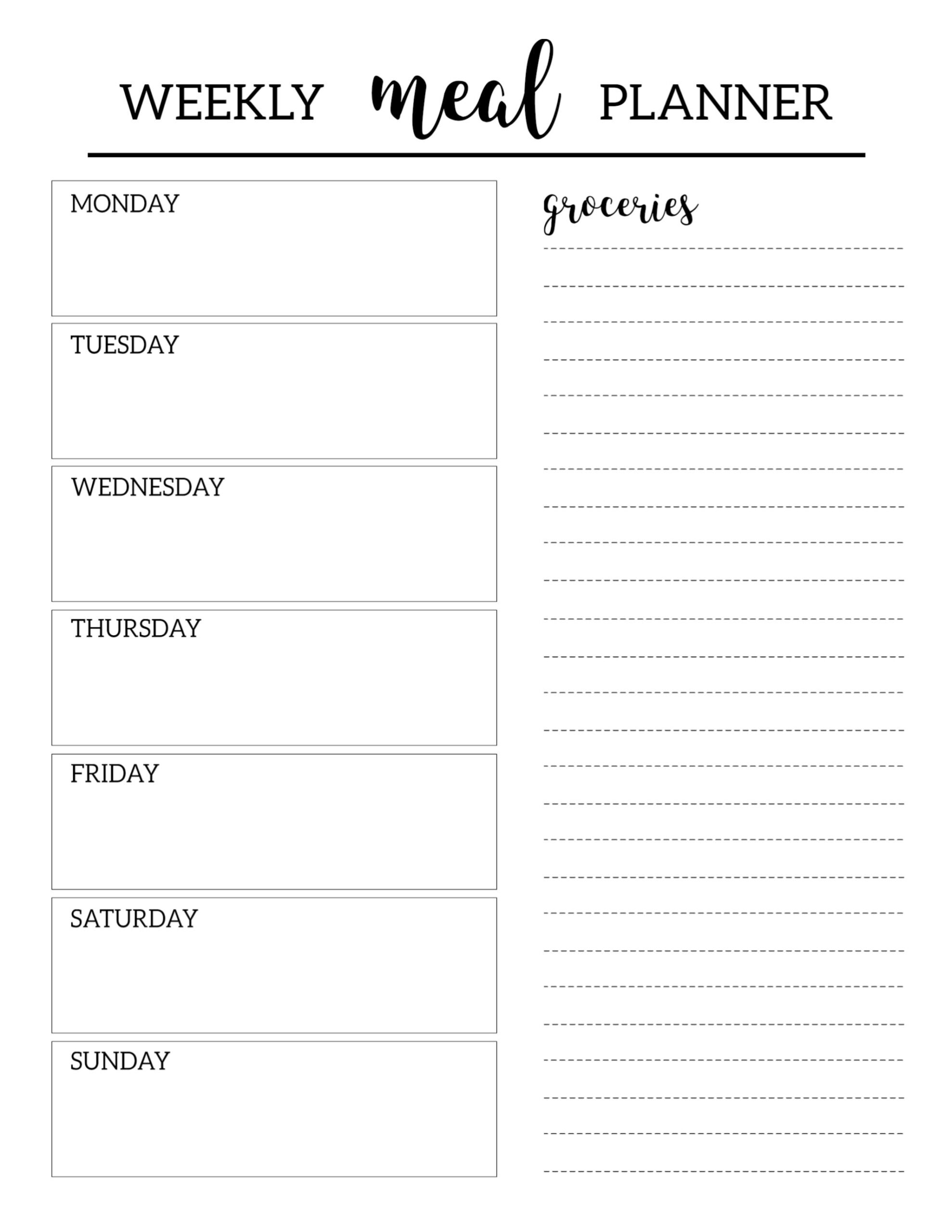 Free Editable Printable Meal Planner Template