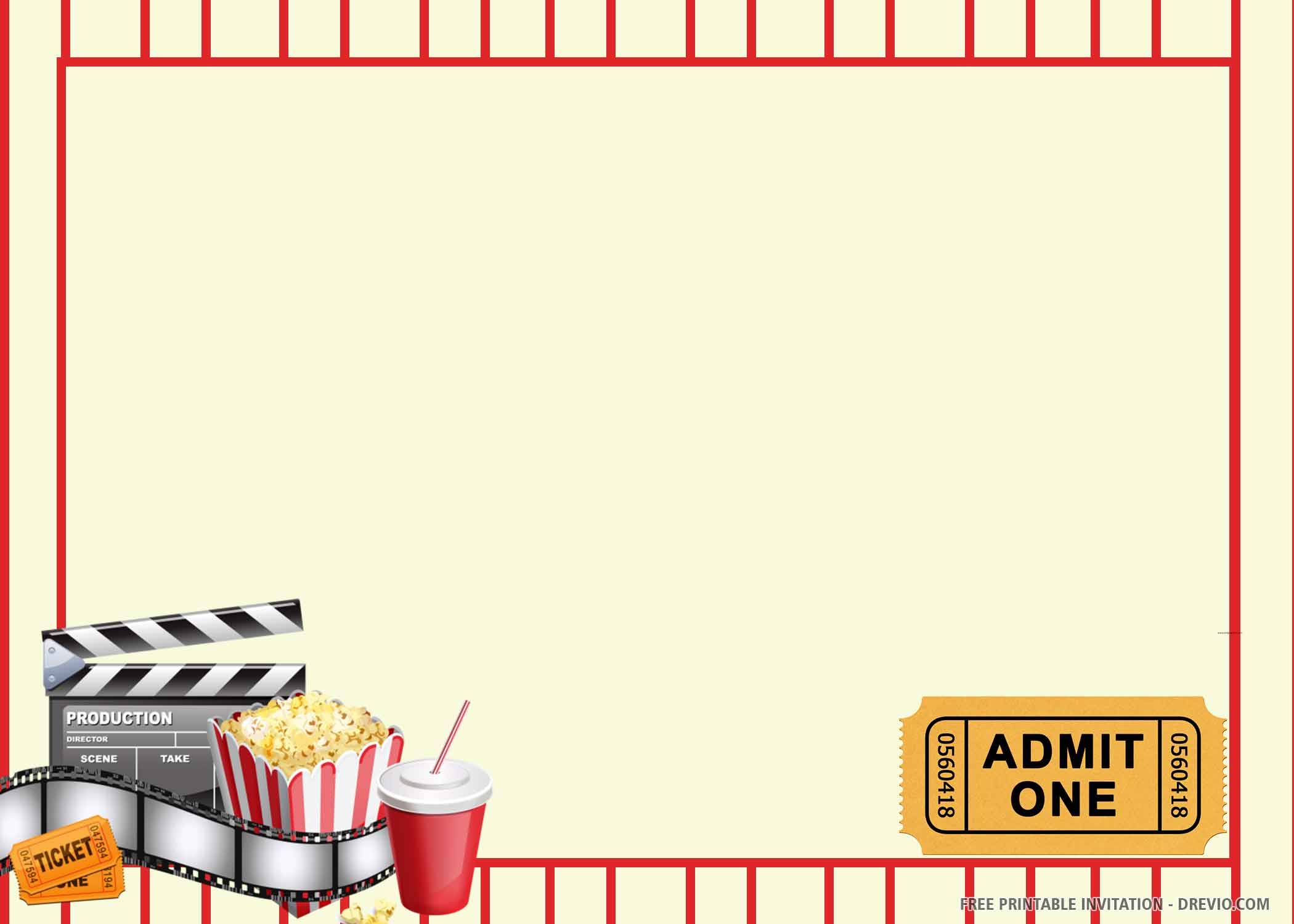Editable Movie Ticket Invitation Template Free Printable