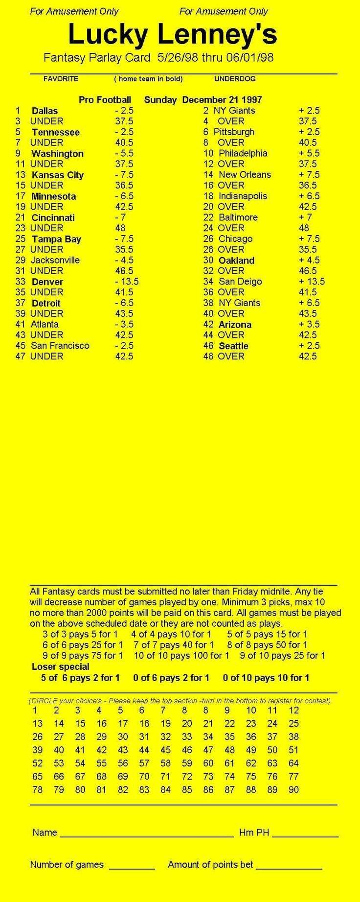Free Printable Parlay Cards