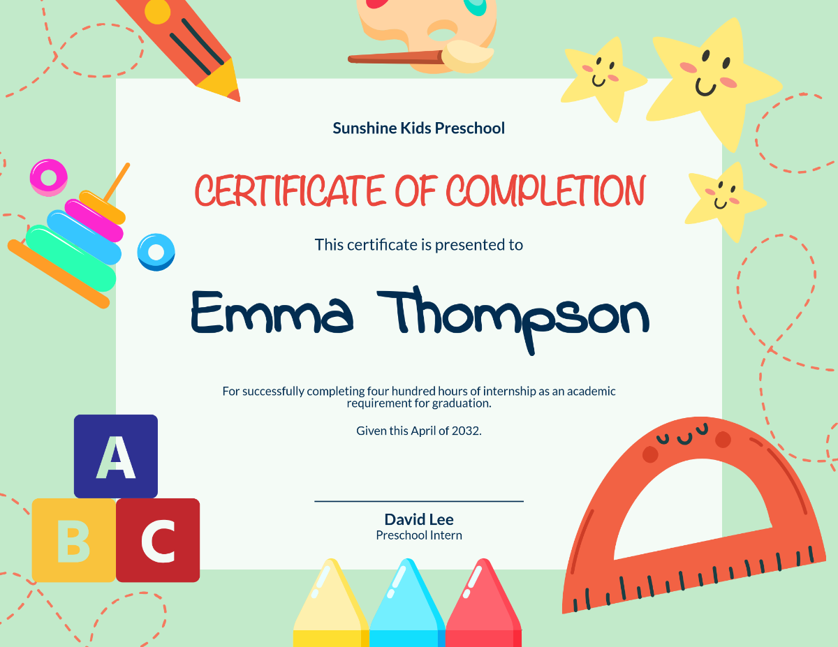 Free Printable Preschool Certificate Templates To Customize Online
