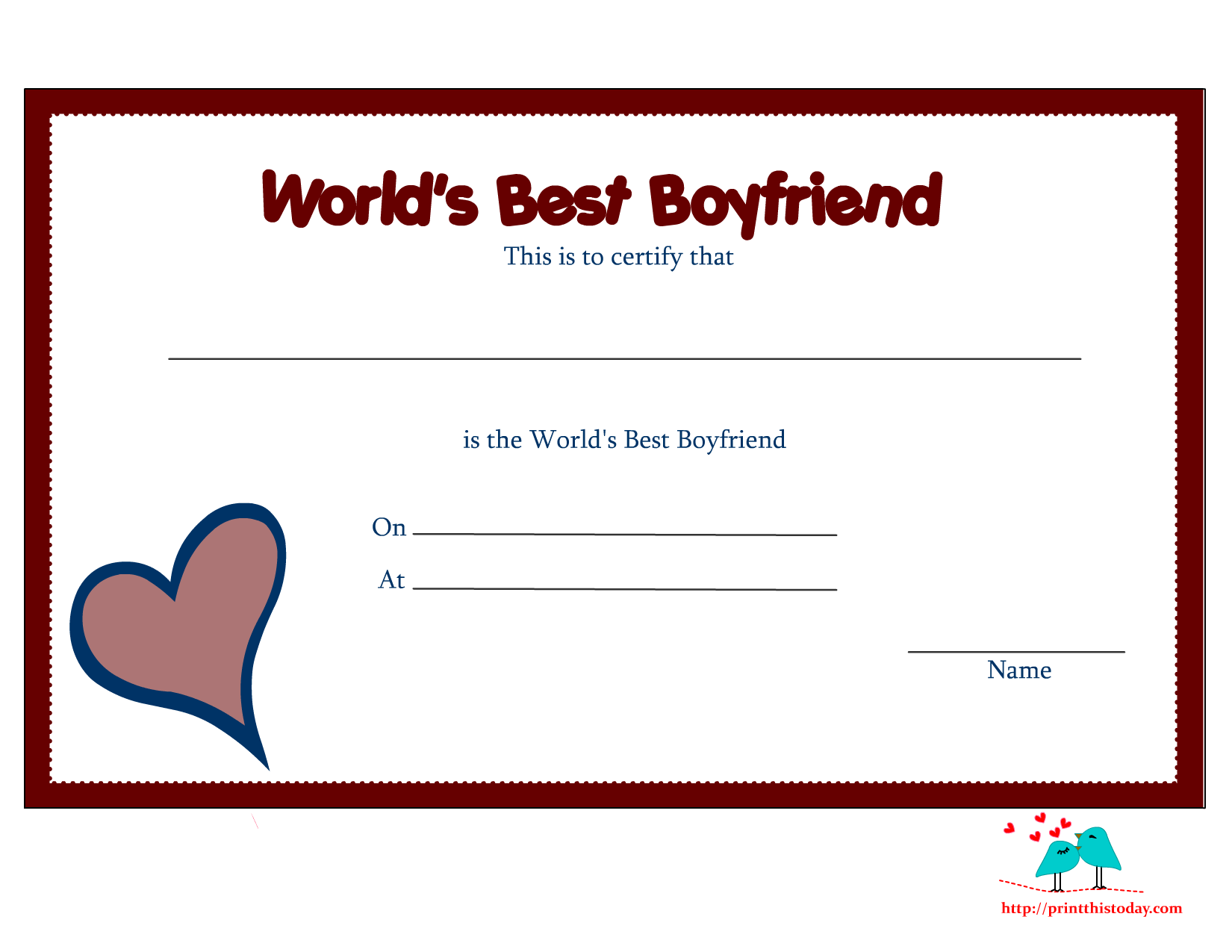 Free Printable World s Best Boyfriend Certificates