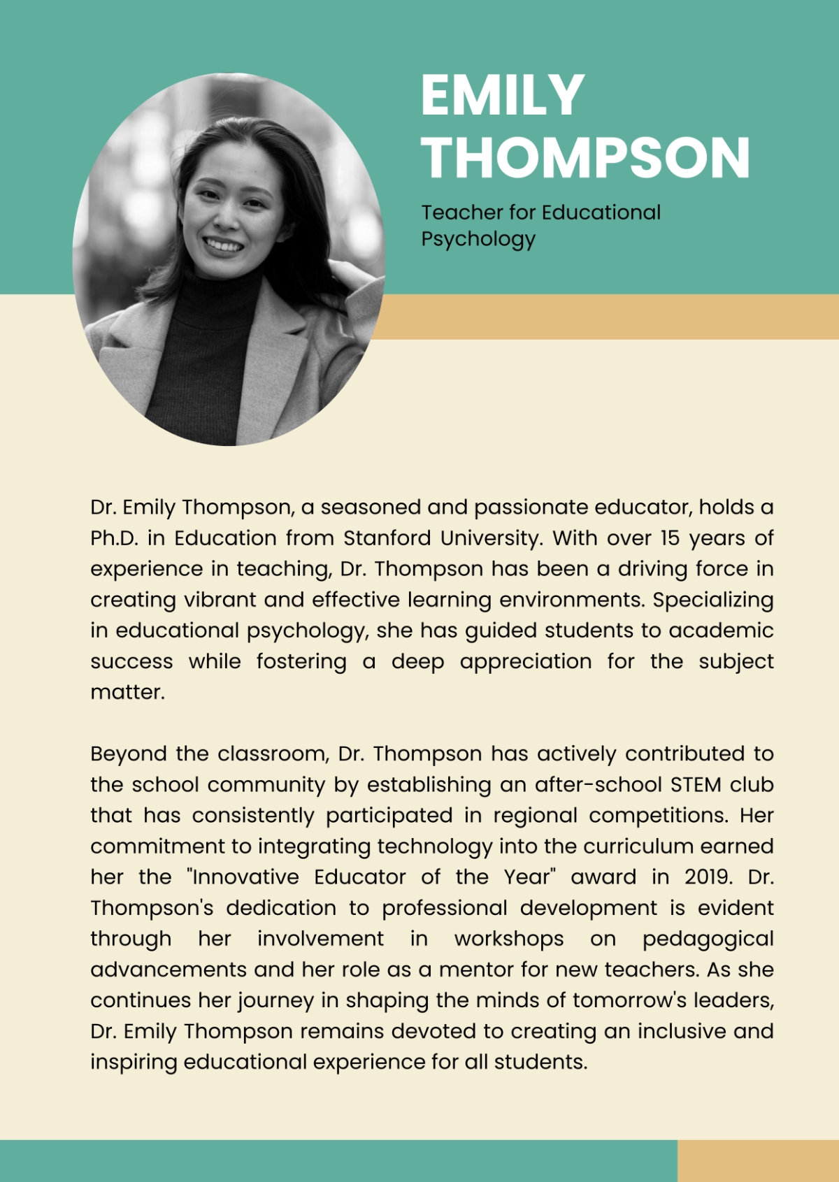 Free Professional Bio For Teacher Template To Edit Online