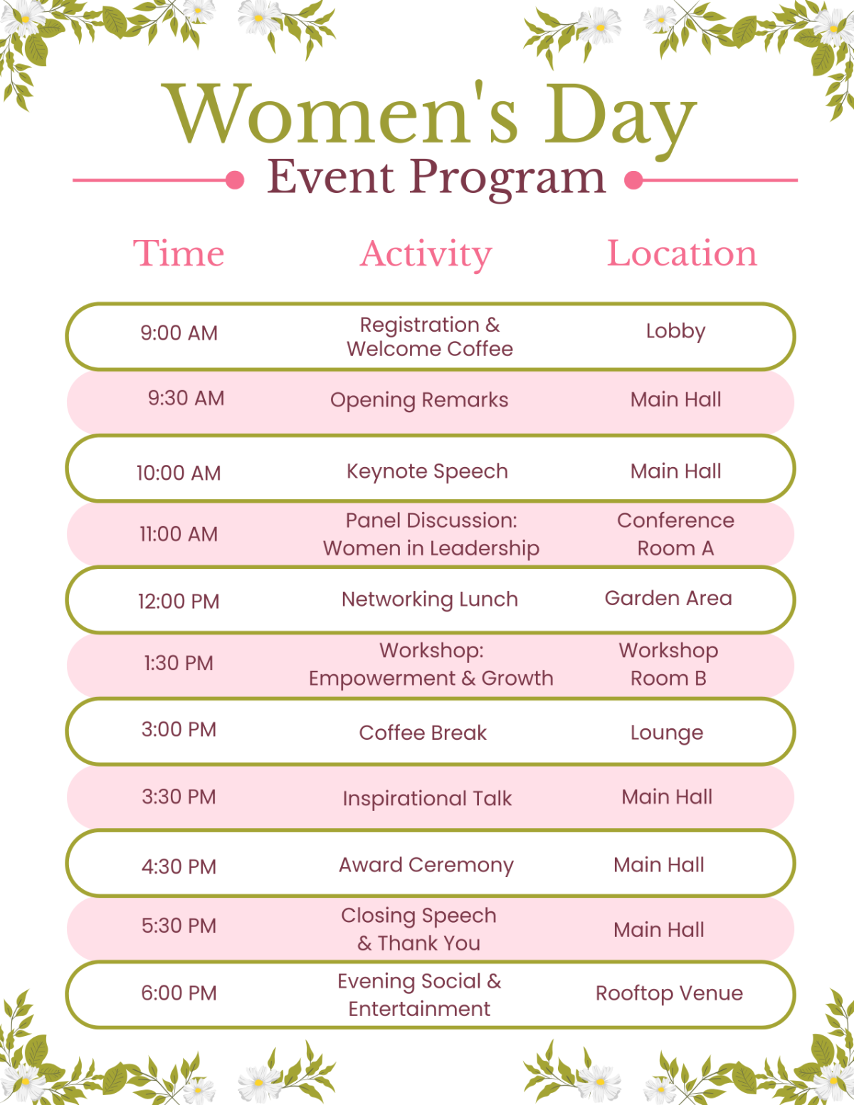 Editable Printable Event Program Template