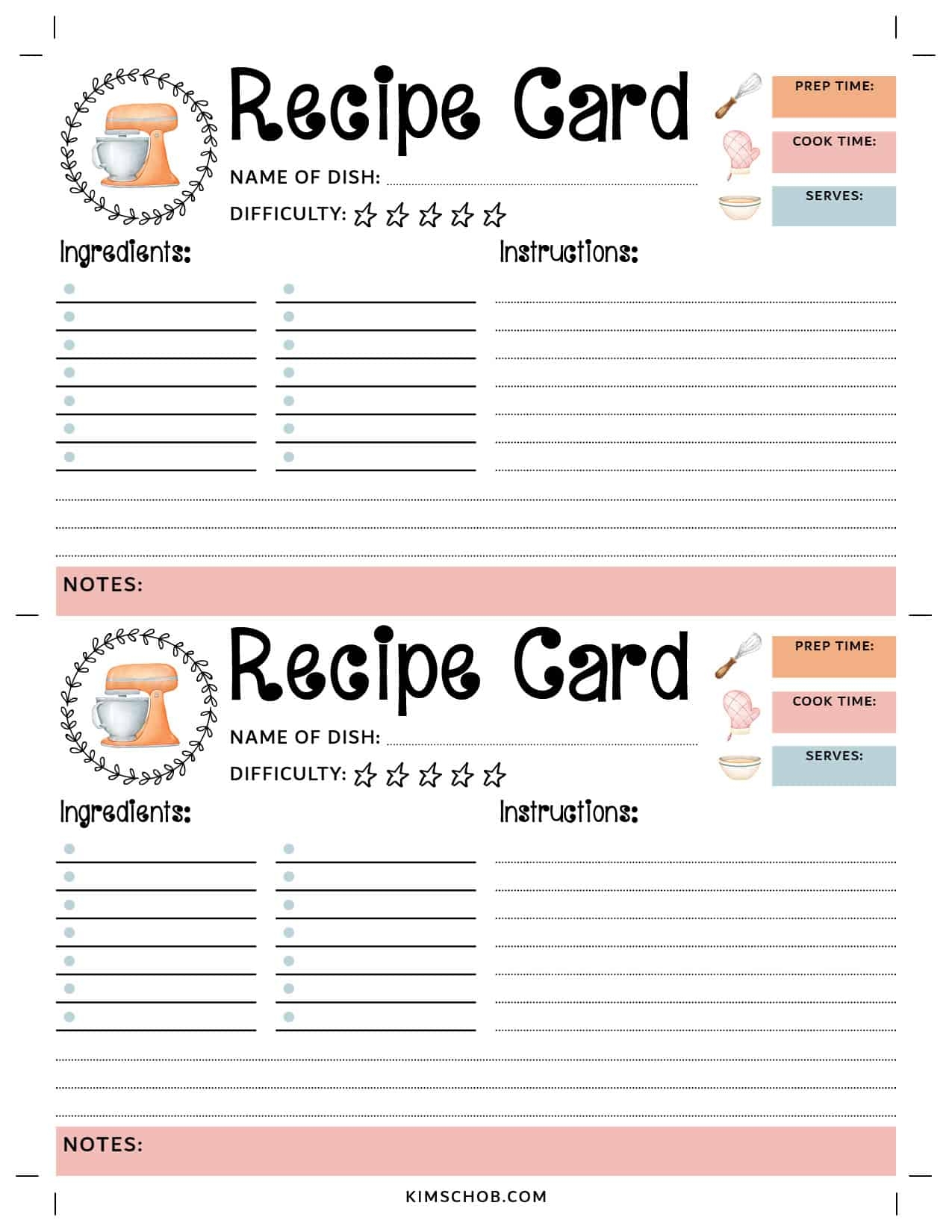 Free 4x6 Printable Recipe Cards Editable