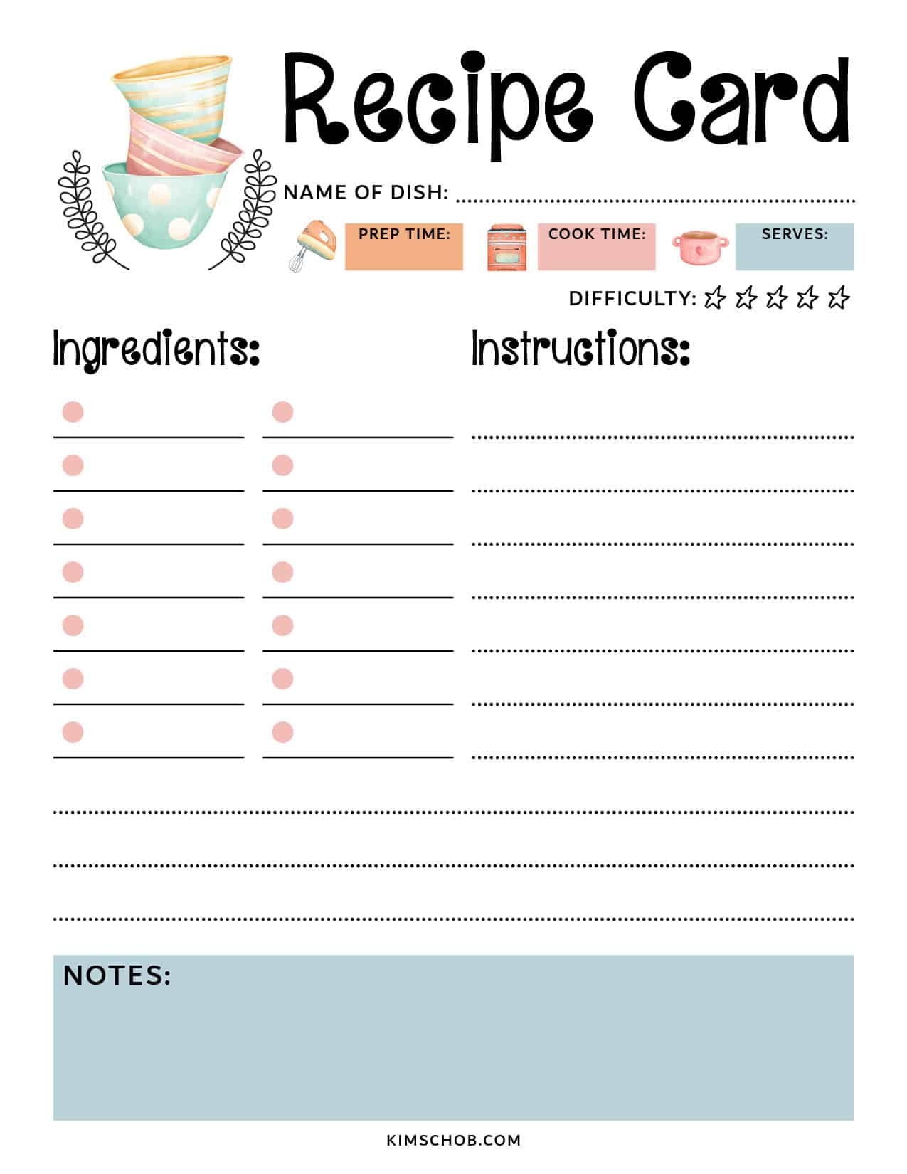 Free Printable Editable Recipe Cards