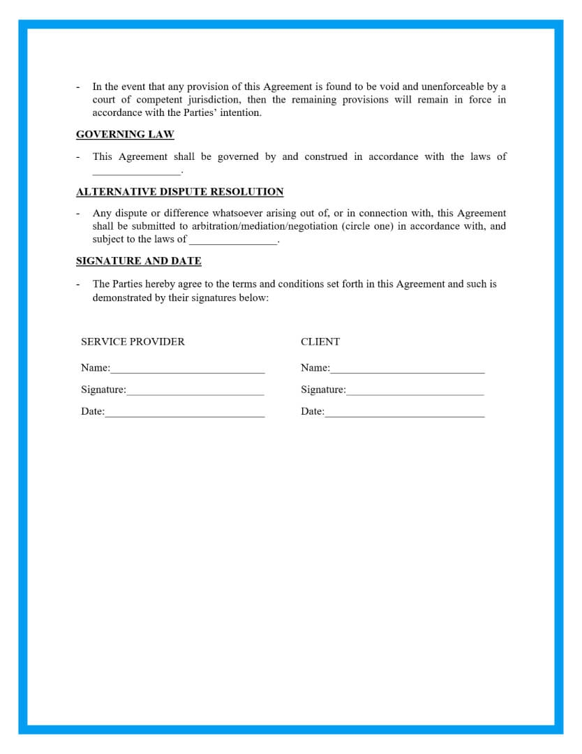 Printable And Editable Basic Service Agreement