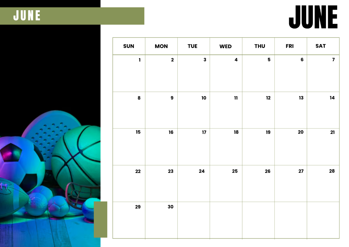 Free Sport June 2025 Calendar Template To Edit Online