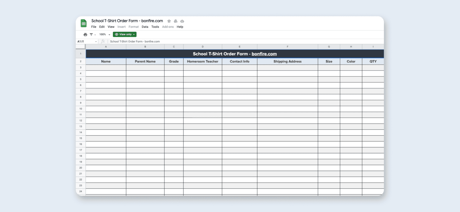 Free T Shirt Order Form Template Excel Google Sheets PDF Bonfire