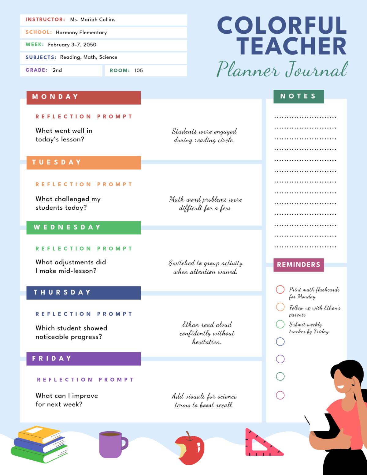 Printable Editable Weekly Teacher Calender