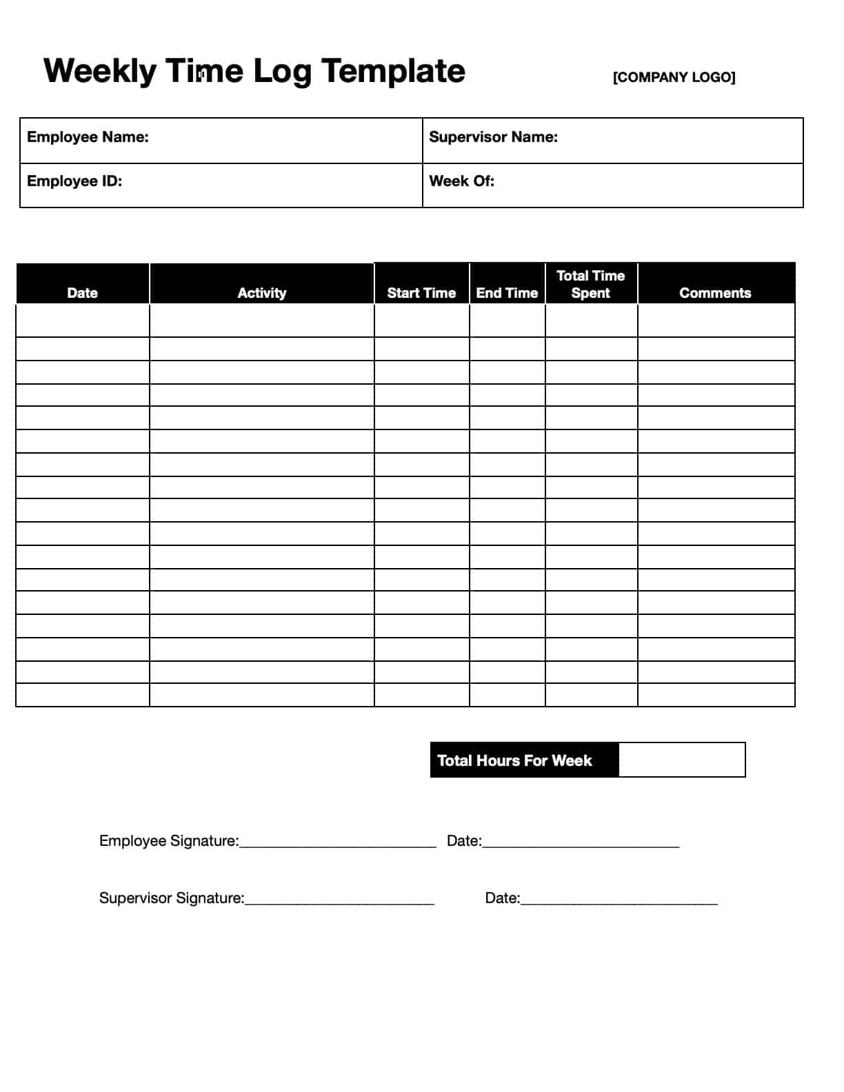 Free Time Log Templates Download Print In PDF Office GDocs 
