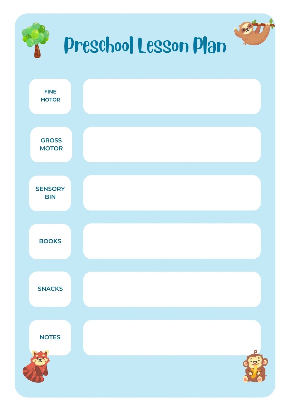 Printable Preschool Planner Editable