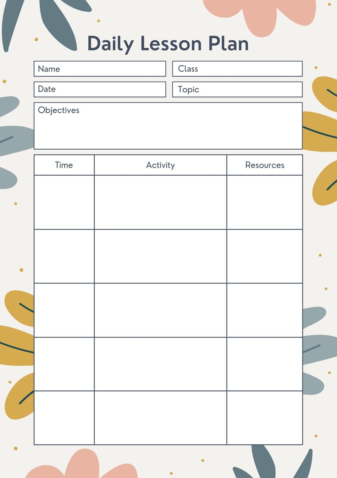 Printable Editable Pre K Leson Plan