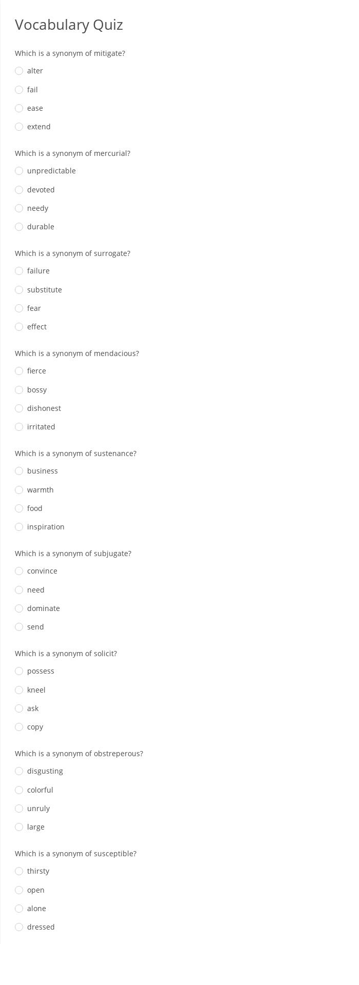 Free Vocabulary Quiz Template 123FormBuilder