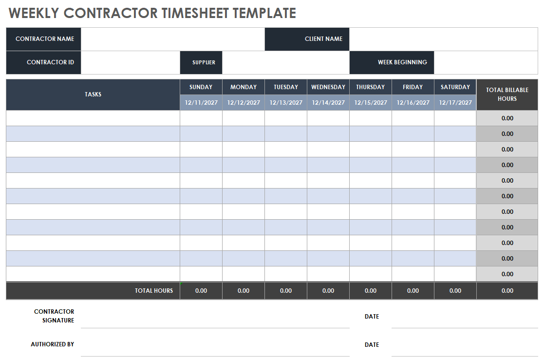 Free Weekly Timesheet And Time Card Templates Smartsheet
