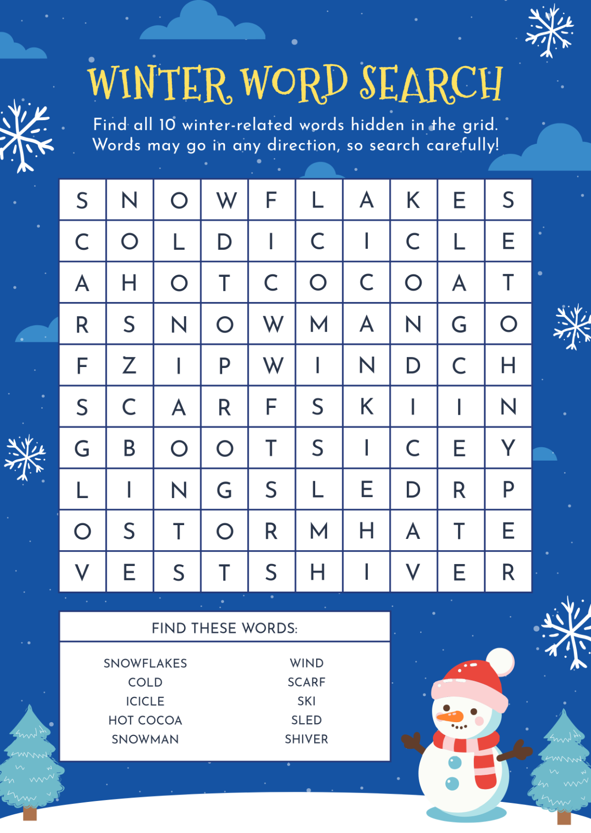 Free Winter Word Search Template To Edit Online