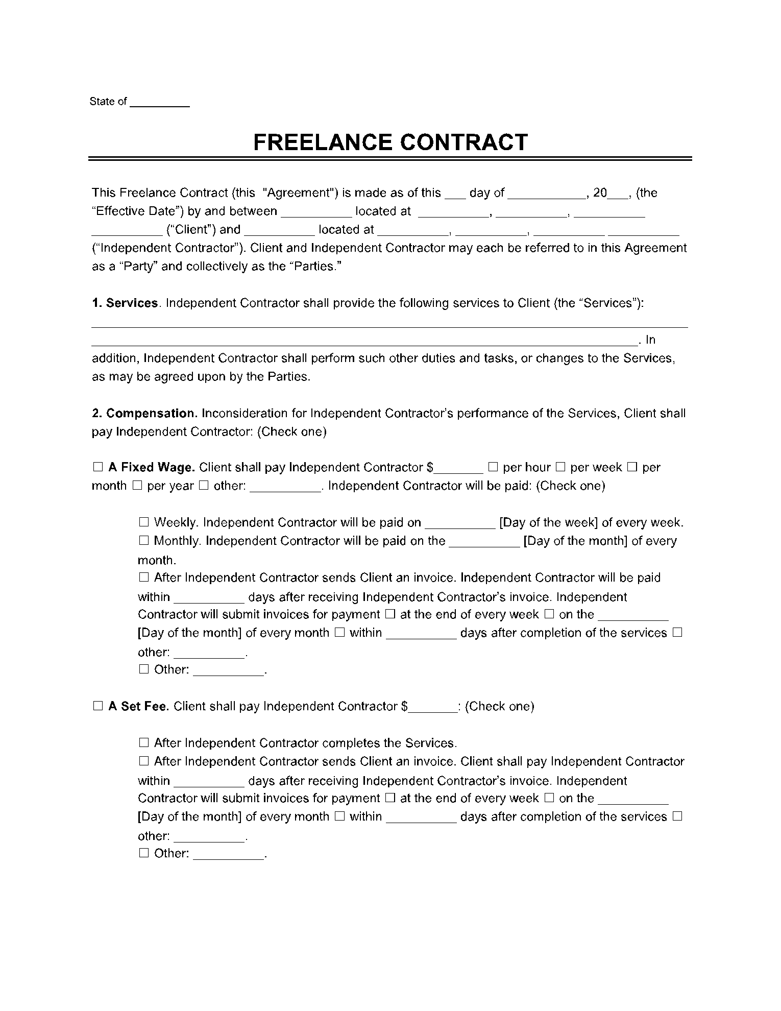 Standard Freelance Editing Contract Printable