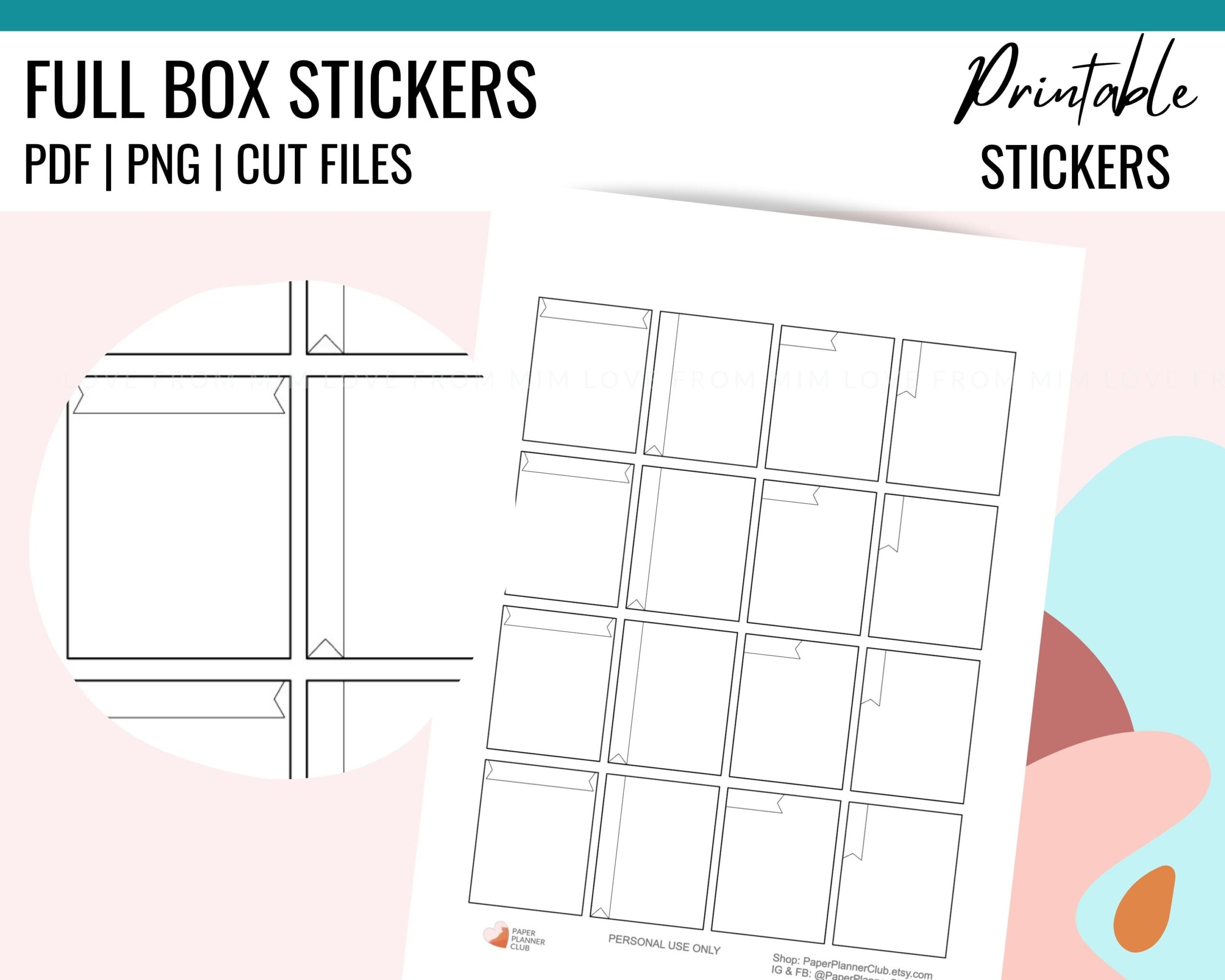 FULL BOX Printable Planner Stickers Cut Files Flag Header Daily Journal Black And White Full Box EC Stickers 1 5 X 1 9 Etsy